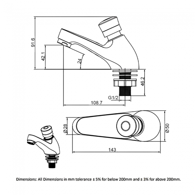 RAK Non Concussive Self Closing Basin Taps Pair - Chrome