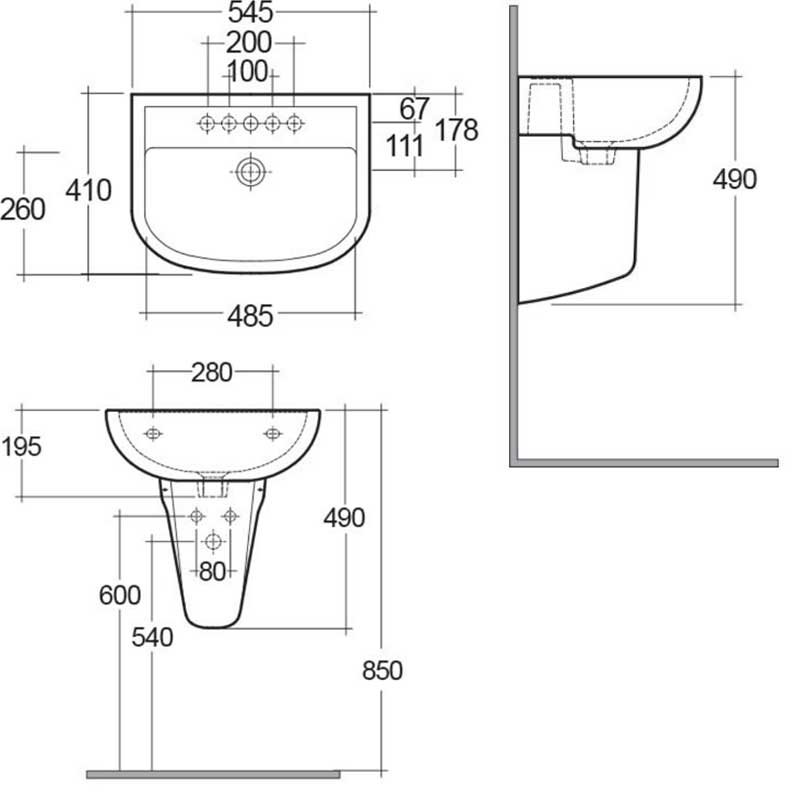 RAK Compact Basin and Semi Pedestal 550mm Wide - 1 Tap Hole