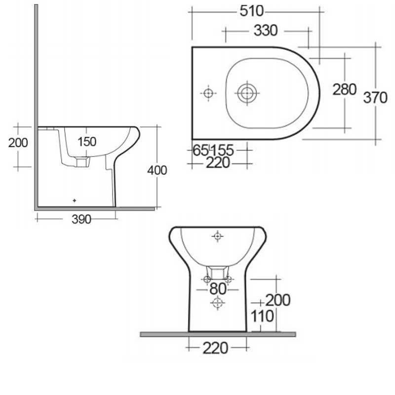 RAK Compact Back to Wall Bidet 510mm Projection 1 Tap Hole (Tap Not Included)