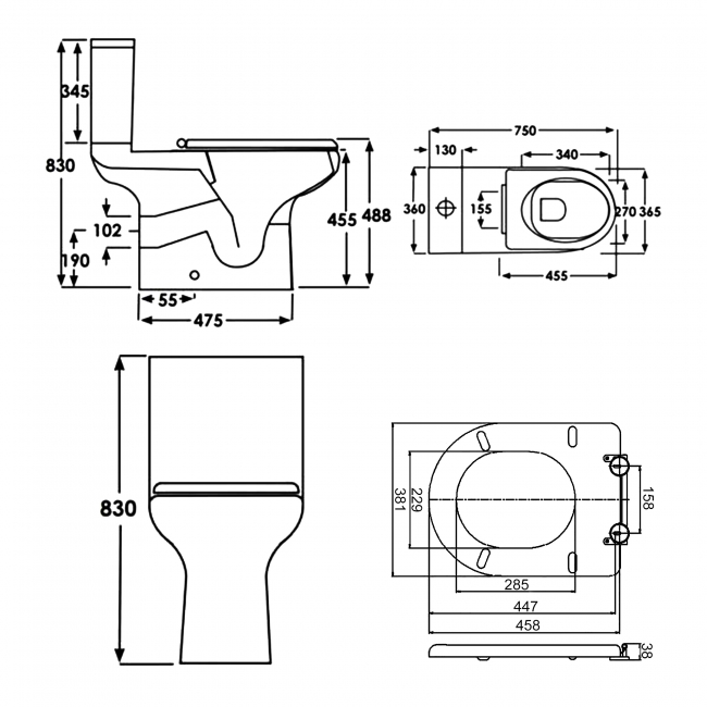 RAK Compact Rimless Special Needs Close Coupled Toilet with Push Button Cistern - Ring Seat