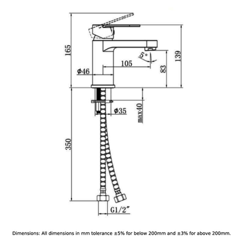 RAK Compact Eco Round Mono Basin Mixer Tap with Clicker Waste - Black