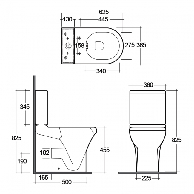RAK Compact Rimless Full Access Close Coupled Pan with Horizontal Outlet - Excluding Seat