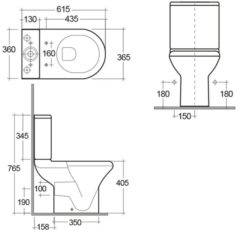 RAK Compact Deluxe Open Back Close Coupled Toilet with Push Button Cistern - Soft Close Seat