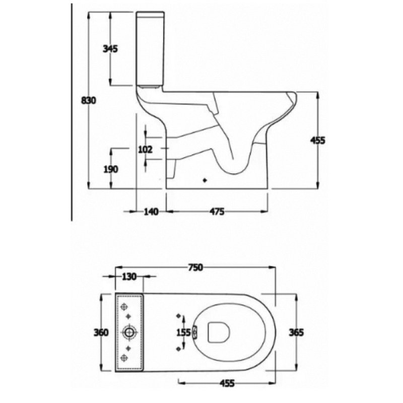 RAK Compact Extended Deluxe Rimless Full Access Close Coupled Pan with Side Lever Cistern - Excluding Seat
