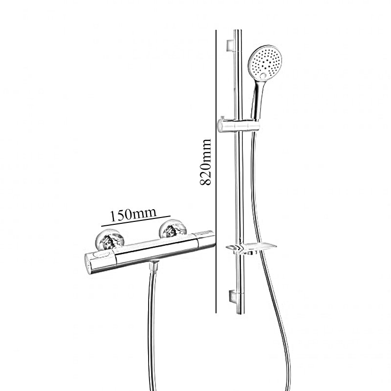 RAK Cool Touch Round Thermostatic Bar Shower Valve with Slider Rail Kit 820mm Height - Chrome