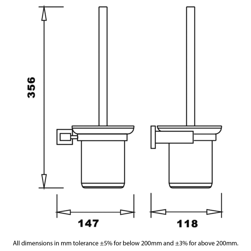 RAK Cubis Toilet Brush and Holder Wall Mounted - Black