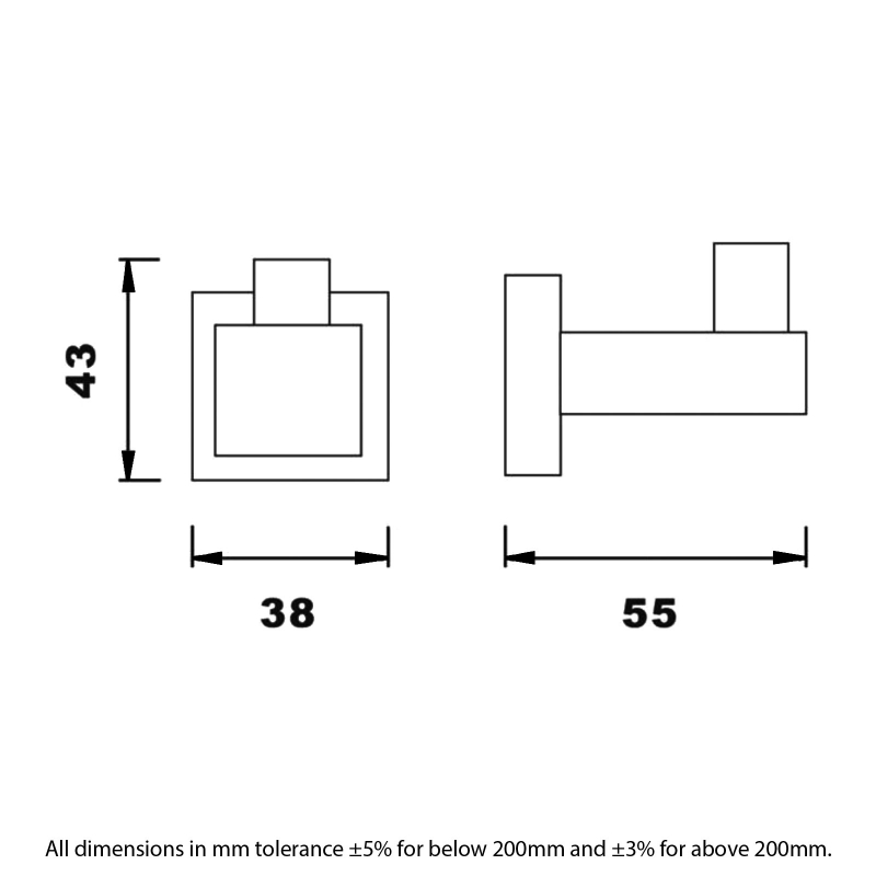 RAK Cubis Modern Robe Hook Wall Mounted - Black