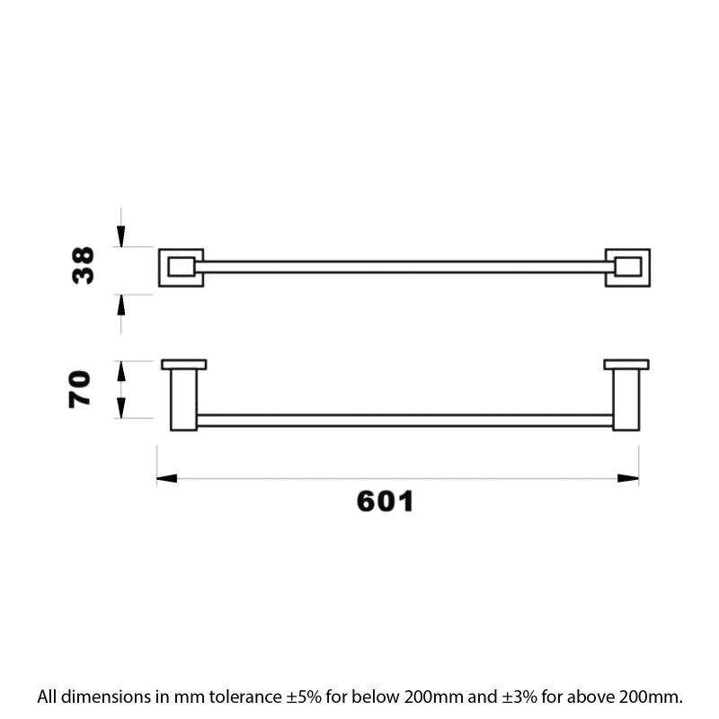 RAK Cubis Single Towel Bar 600mm Wide - Black