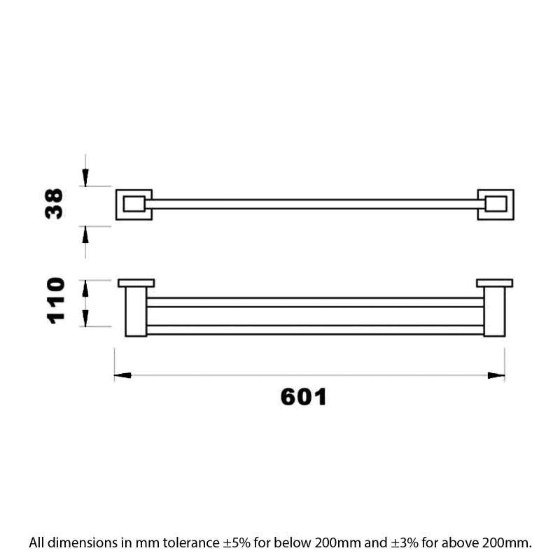 RAK Cubis Double Towel Bar 600mm Wide - Black