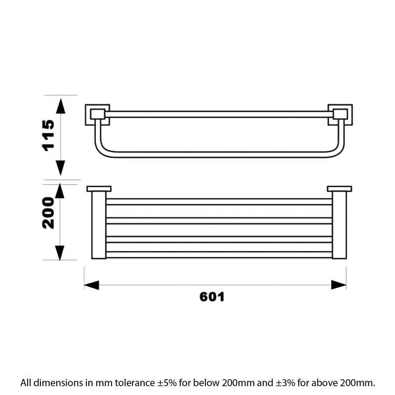 RAK Cubis Towel Shelf 601mm Wide - Black