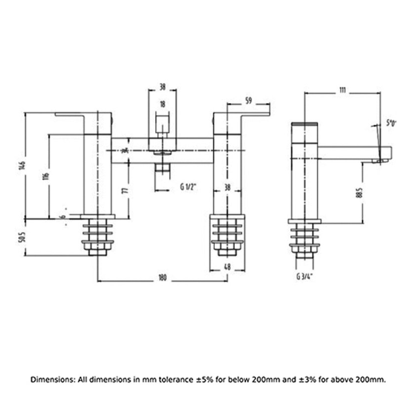 RAK Cubis Bath Filler Tap Pillar Mounted - Chrome
