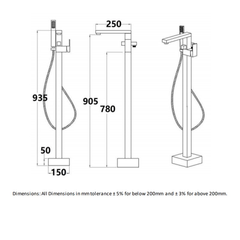 RAK Cubis Freestanding Bath Shower Mixer Tap - Chrome