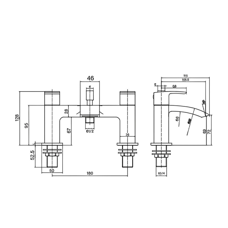 RAK Curve Bath Shower Mixer Tap - Black