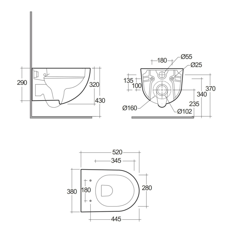 Pack WC Suspendu - Rak-Des - Rimless - Dimensions 52 x 38 cm