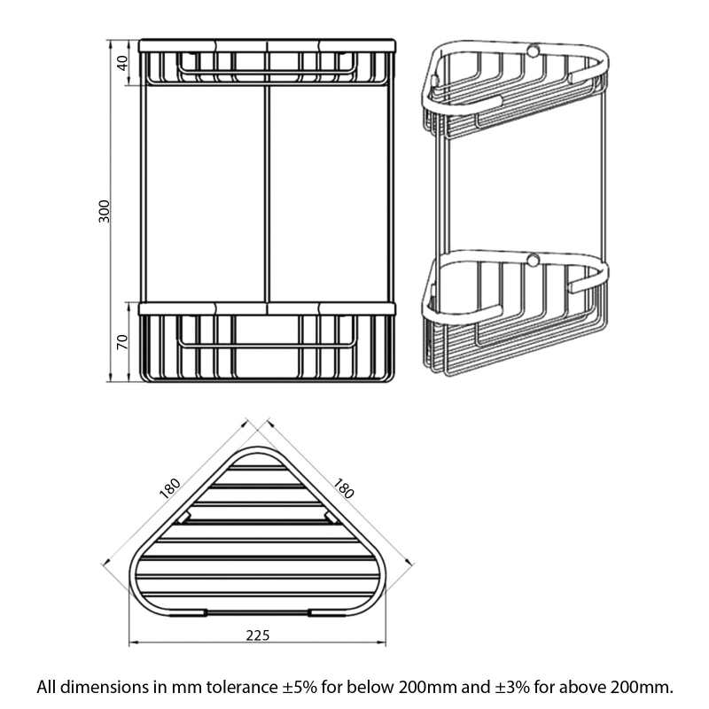 RAK Double Corner Basket Wall Mounted - Chrome