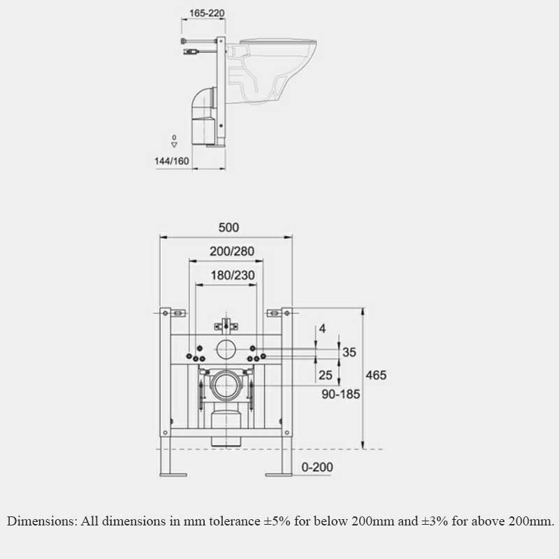 RAK Ecofix Concealed Wall Hung Universal Toilet Support Frame 500mm Wide x 465mm High - Orange