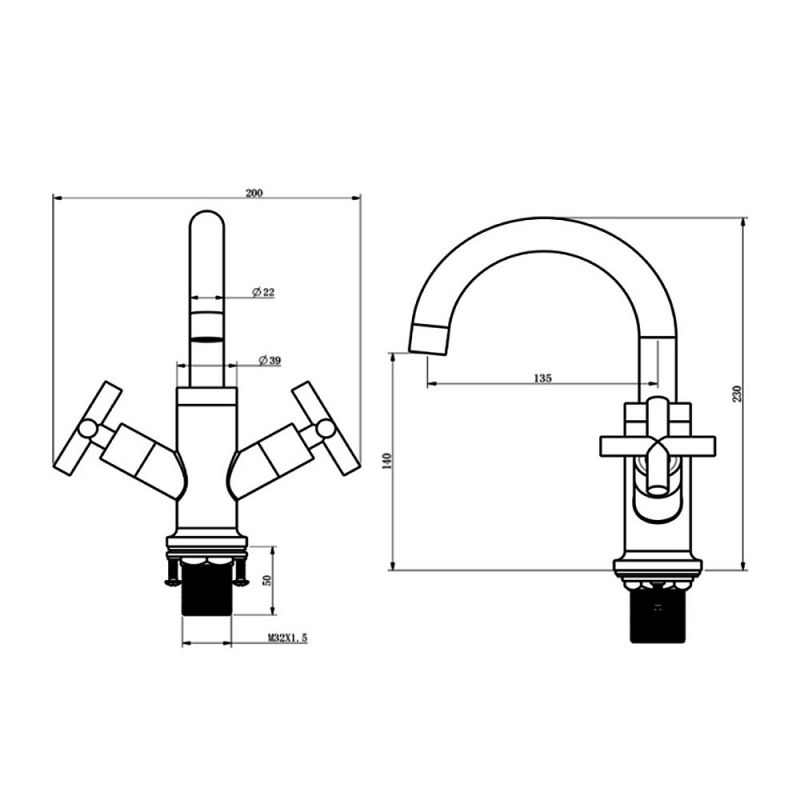 RAK Ella Mono Basin Mixer Tap Dual Handle - Chrome