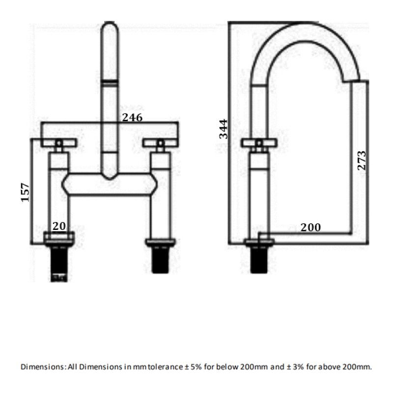 RAK Ella Crosshead Bath Filler Tap Pillar Mounted - Chrome