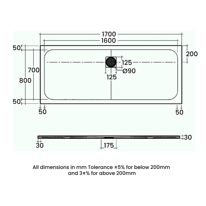 RAK Feeling Cappuccino Stone Effect Rectangular Shower Tray 1700mm x 800mm