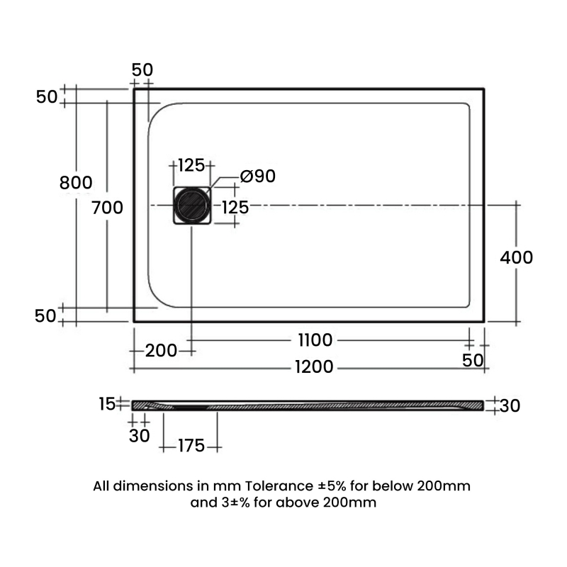 RAK Feeling White Stone Effect Rectangular Shower Tray 1200mm x 800mm