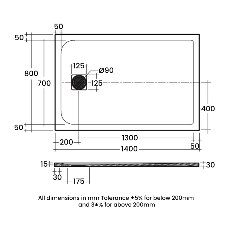 RAK Feeling Cappuccino Stone Effect Rectangular Shower Tray 1400mm x 800mm