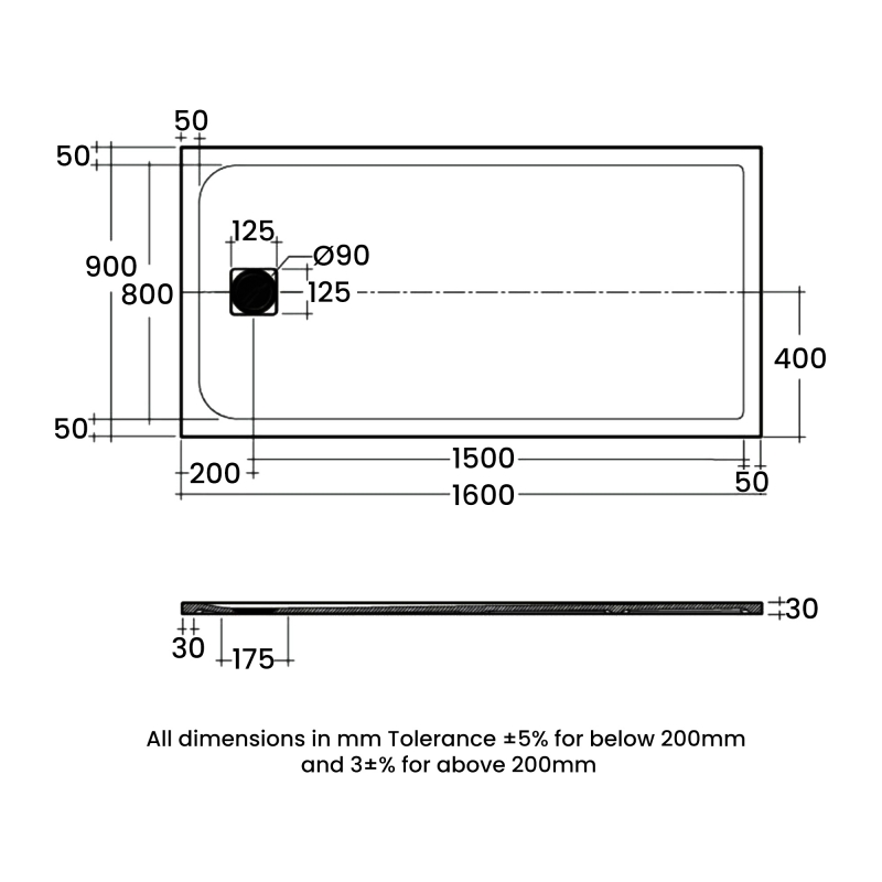 RAK Ceramics Feeling Rectangular Shower Tray 1600mm x 900mm