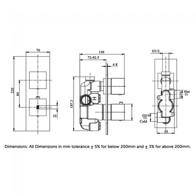 RAK Feeling Thermostatic Round Single Outlet Concealed Shower Valve - Black