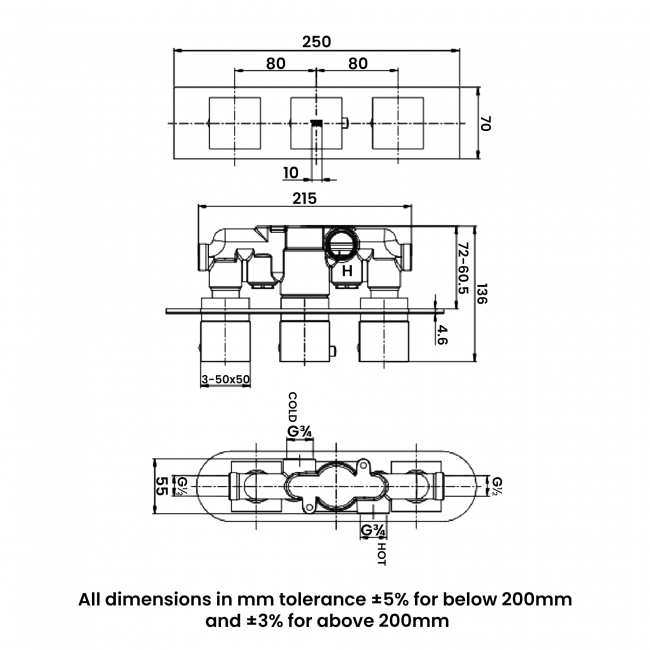 RAK Feeling Thermostatic Square Dual Outlet Concealed Shower Valve - Greige