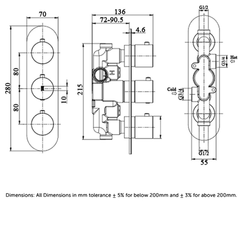 RAK Feeling Thermostatic Round Dual Outlet Concealed Shower Valve - White