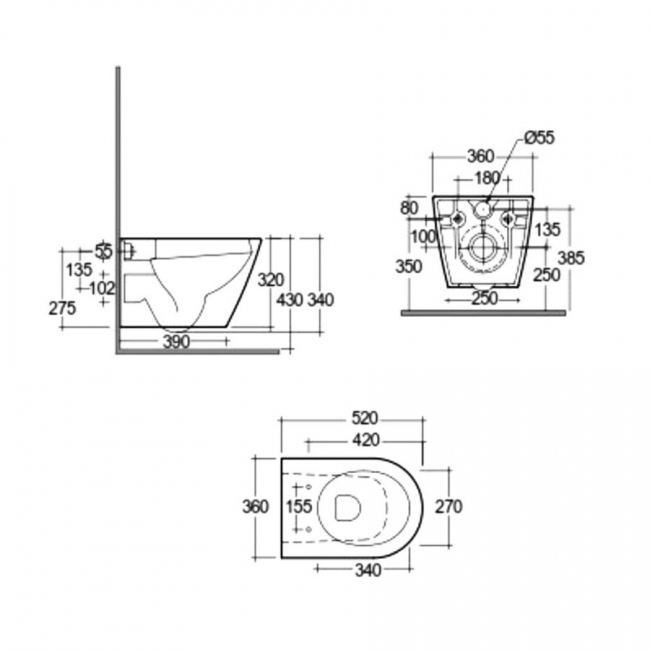 RAK Feeling Rimless Wall Hung Pan Matt Black - Excluding Seat