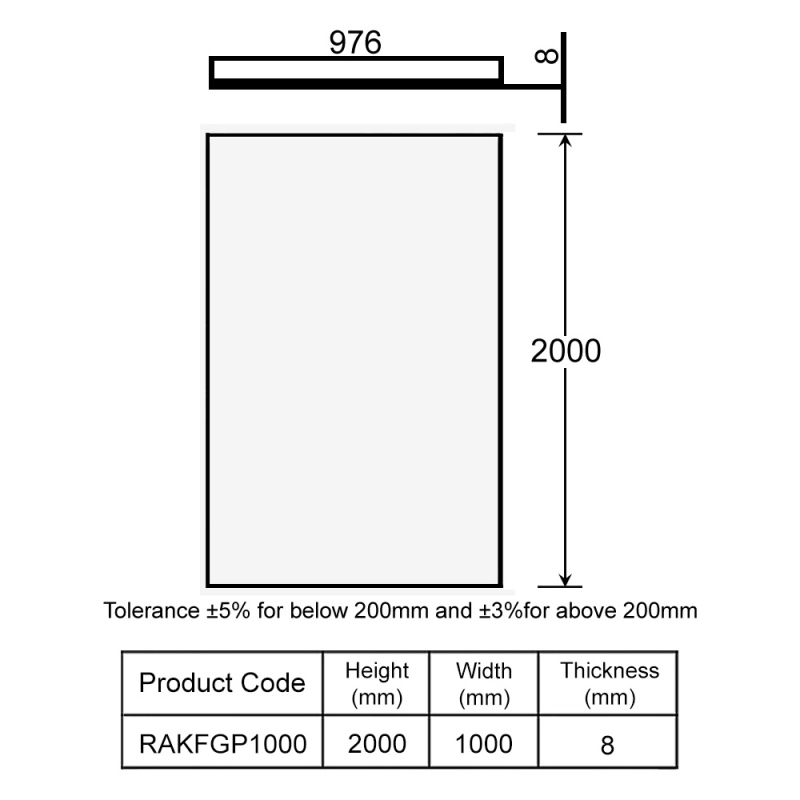 RAK Feeling Chrome Wet Room Glass Shower Screen 1000mm Wide  | Dimension Image