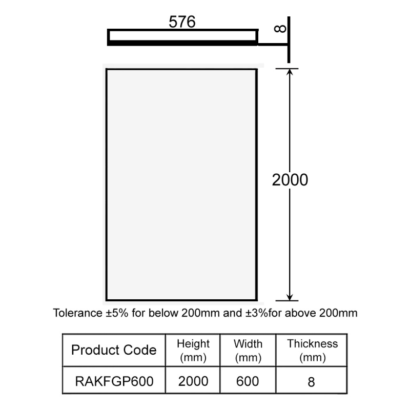 RAK Feeling Chrome Wet Room Glass Shower Screen 600mm Wide