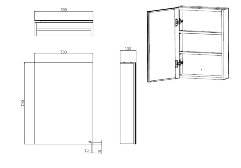 RAK Gemini 1-Door Mirrored Bathroom Cabinet 700mm H x 500mm W - Stainless Steel