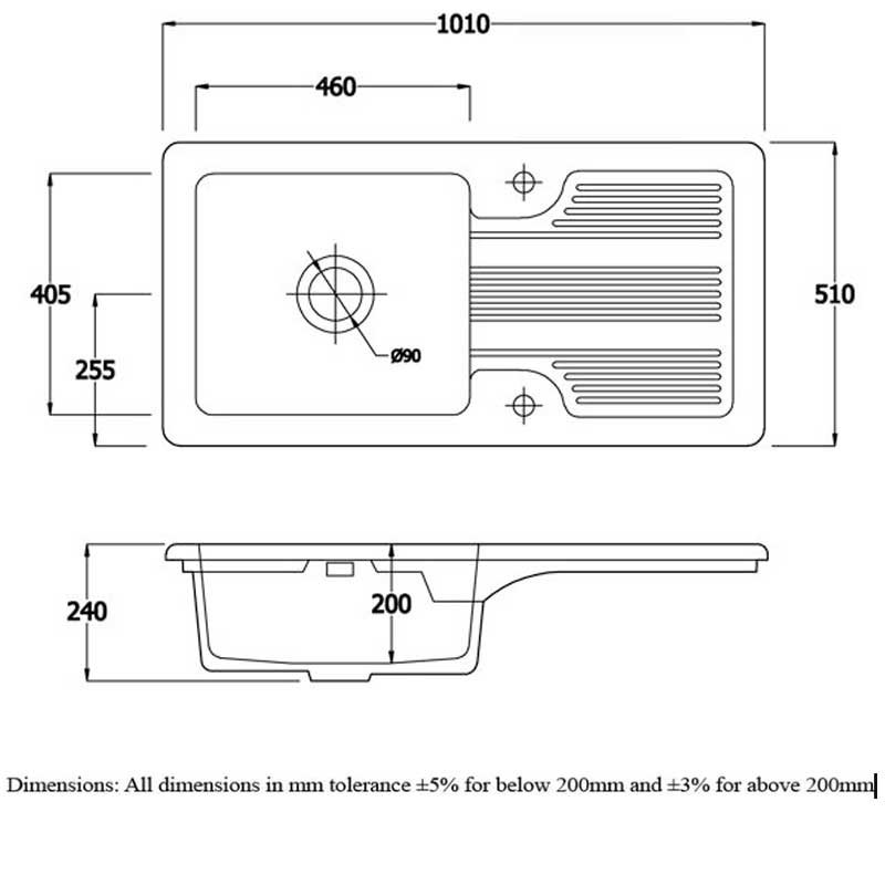 RAK Gourmet 4 Ceramic Kitchen Sink 1.0 Bowl 1010mm L x 510mm W - Alpine White