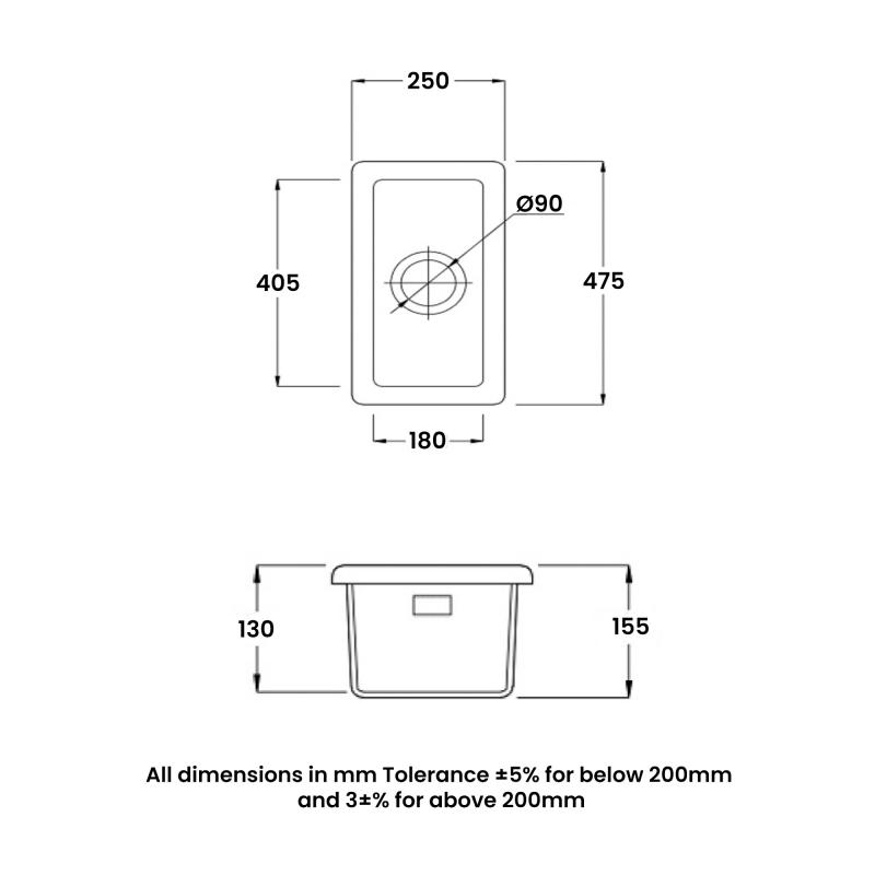 RAK Gourmet 7 Ceramic Belfast Kitchen Sink 1.0 Bowl 475mm L x 250mm W - Alpine White
