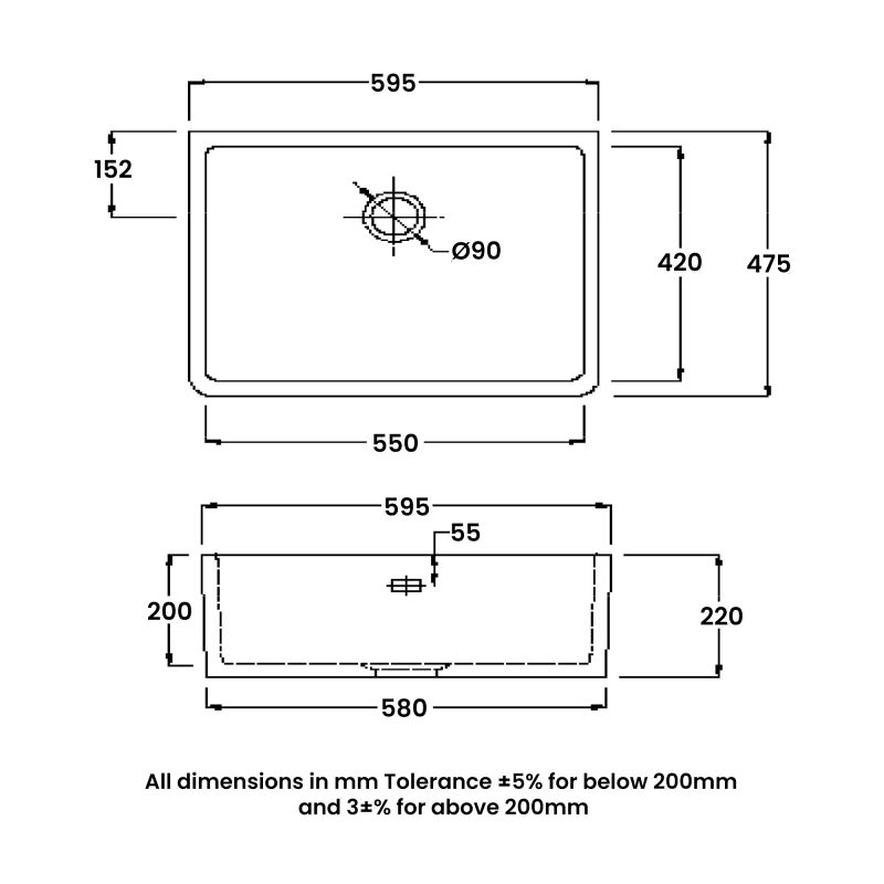 RAK Gourmet 2 Ceramic Belfast Kitchen Sink 1.0 Bowl 595mm L x 475mm W - Alpine White
