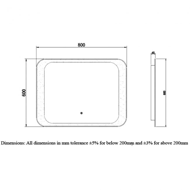 RAK Moon LED Mirrors with Switch and Demister Pad 600mm H x 800mm W