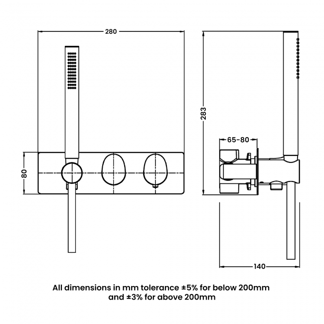 RAK Round Horizontal Thermostatic Concealed Dual Outlet Shower Valve with Handset - Brushed Gold