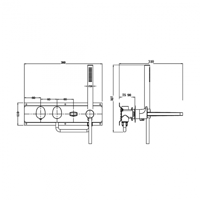 RAK Horizontal Thermostatic Concealed Dual Outlet Shower Valve with Handset and Bath Spout - Chrome