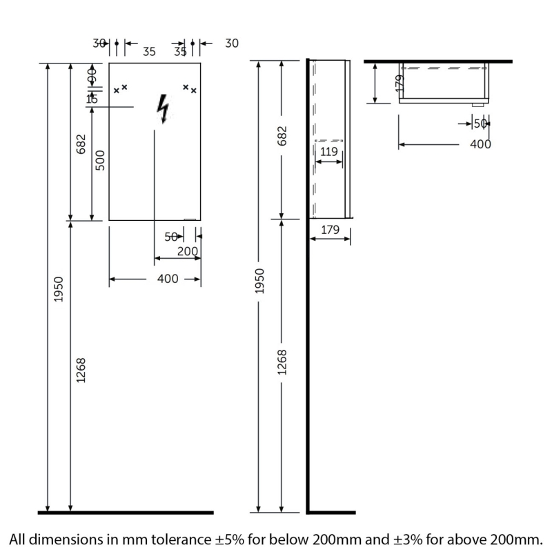 RAK Joy 1 Door Wall Hung Mirror Cabinet 400mm Wide