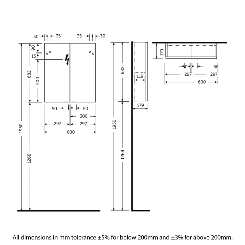 RAK Joy 2 Doors Wall Hung Mirror Cabinet 600mm Wide