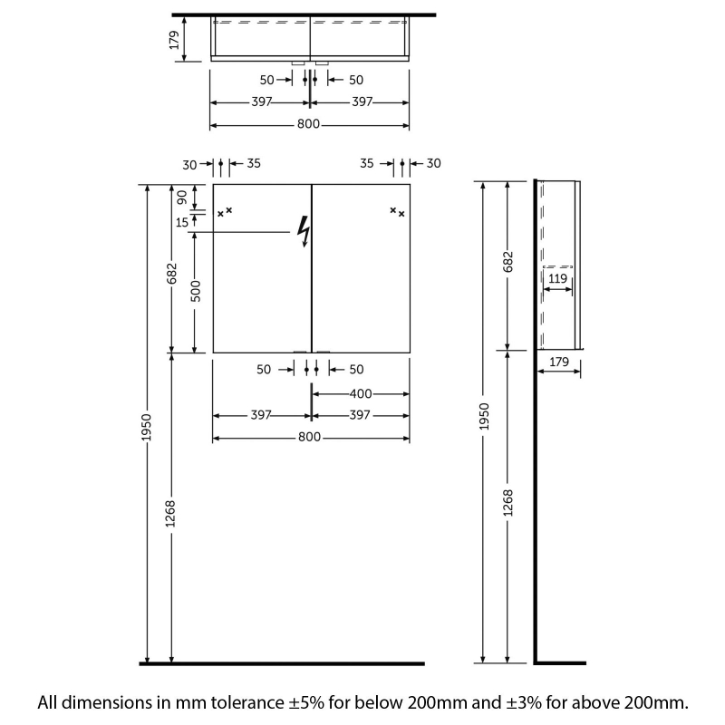 RAK Joy 2 Doors Wall Hung Mirror Cabinet 800mm Wide