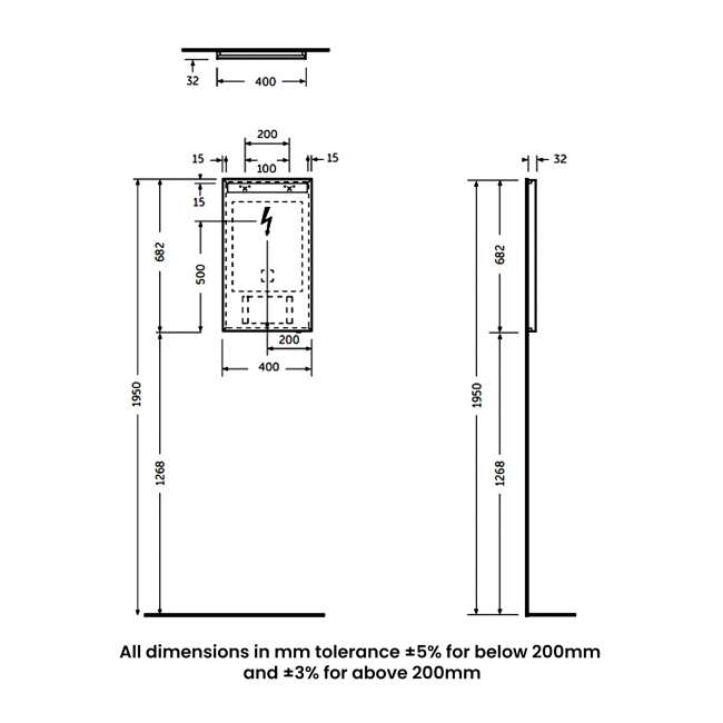 RAK Joy Wall Hung Bathroom Mirror with LED Mirror 680mm H x 400mm W