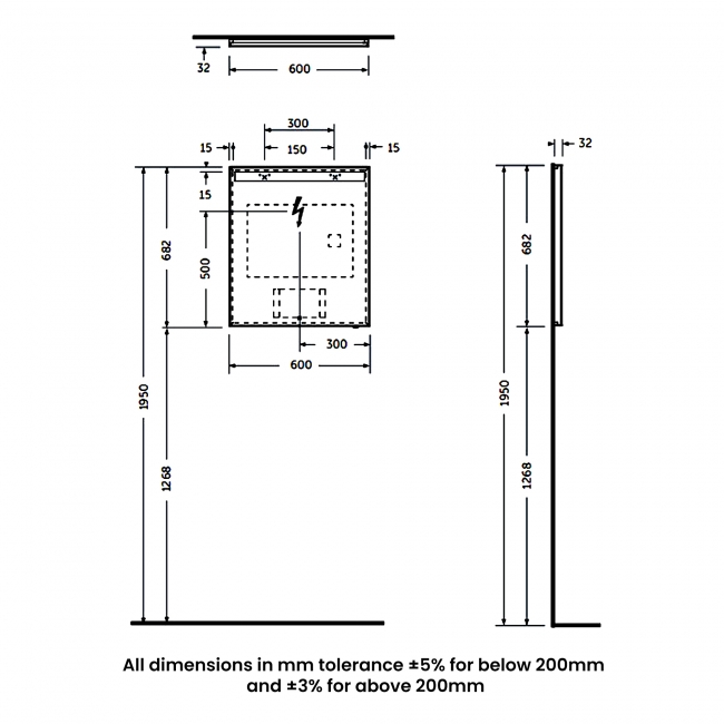 RAK Joy Wall Hung Bathroom Mirror with LED Mirror 680mm H x 600mm W