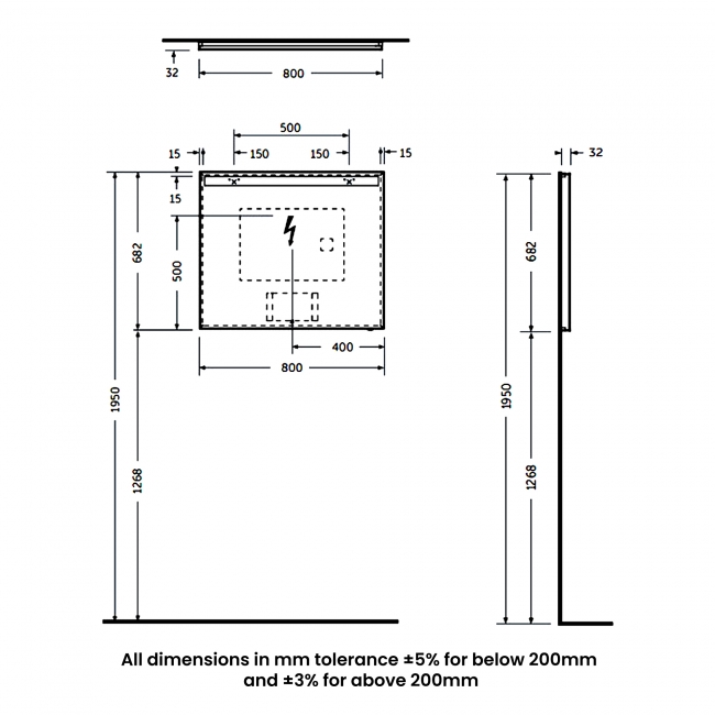 RAK Joy Wall Hung Bathroom Mirror with LED Mirror 680mm H x 800mm W