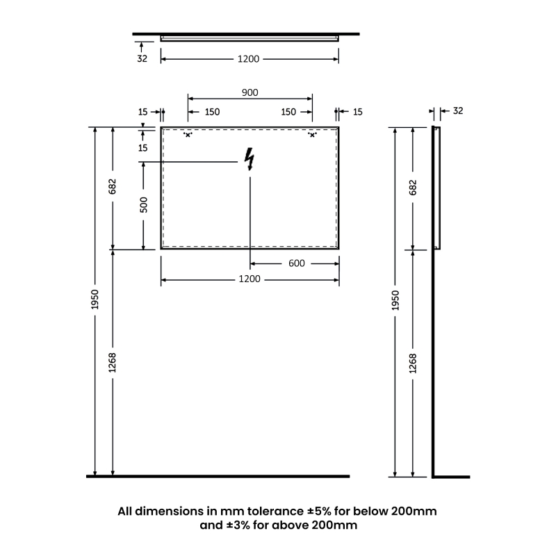 RAK Joy Wall Hung Bathroom Mirror 680mm H x 1200mm W