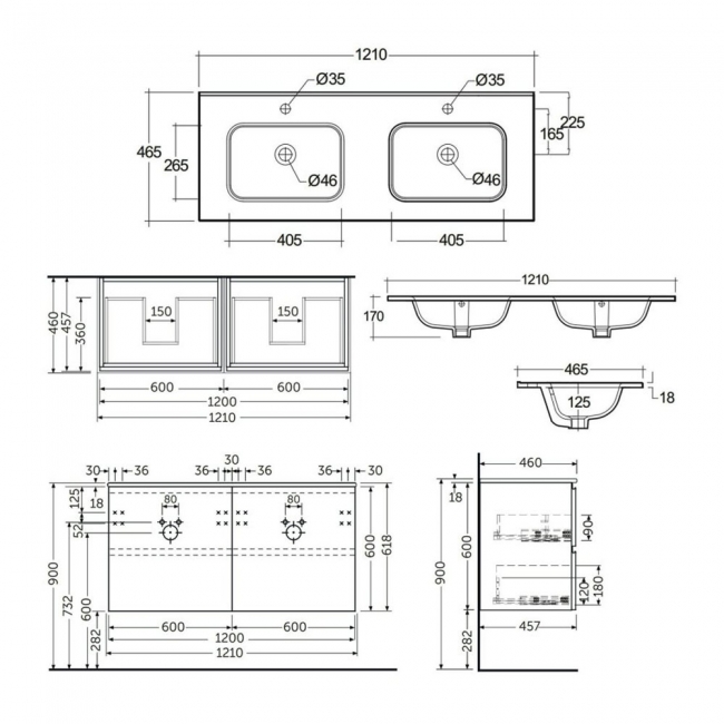 RAK Joy Wall Hung Vanity Unit with Basin 1200mm Wide - Scandinavian Oak