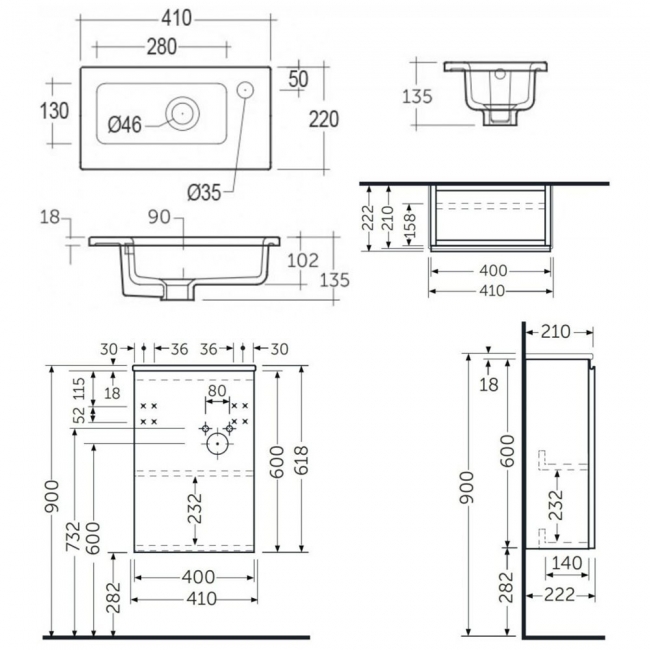 RAK Joy Wall Hung Vanity Unit with Basin 400mm Wide - Scandinavian Oak