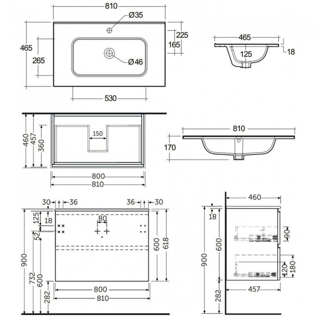 RAK Joy Wall Hung Vanity Unit with Basin 800mm Wide - Scandinavian Oak