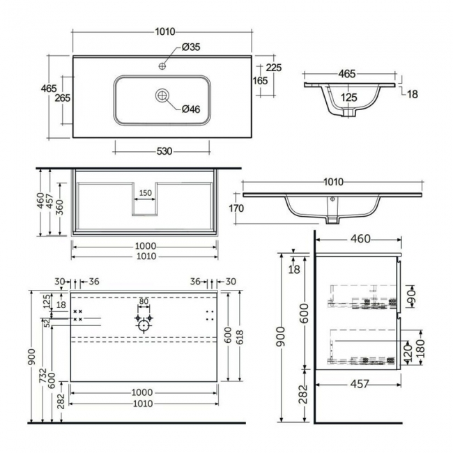 RAK Joy Wall Hung Vanity Unit with Basin 1000mm Wide - Grey Elm